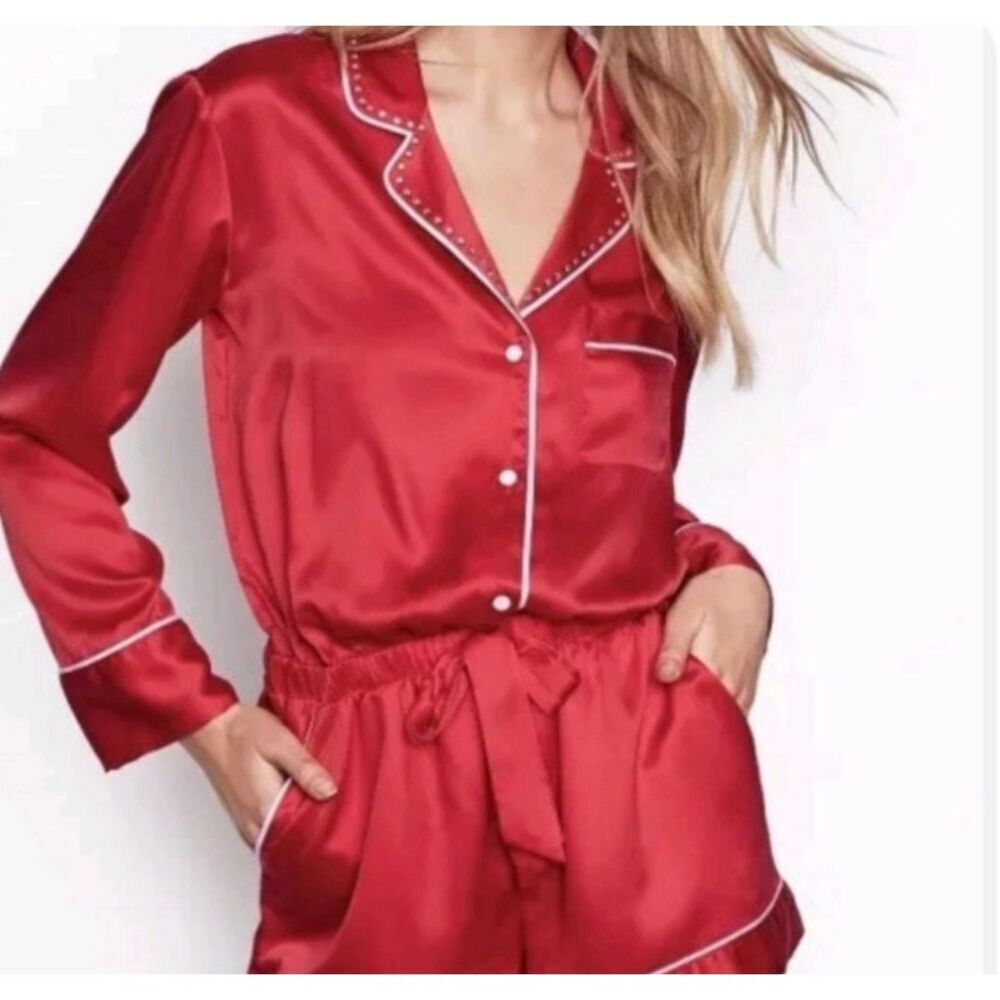 Victoria’s Secret Satin Romper Pajama Red Size Small